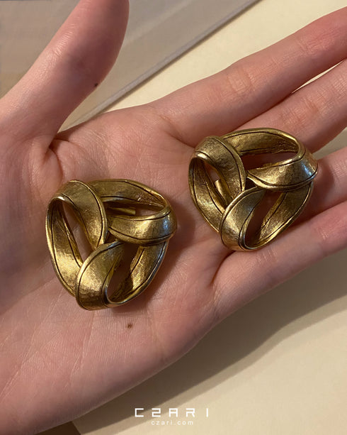 Big Chunky Knot Vintage Faded Gold Clip On Earrings